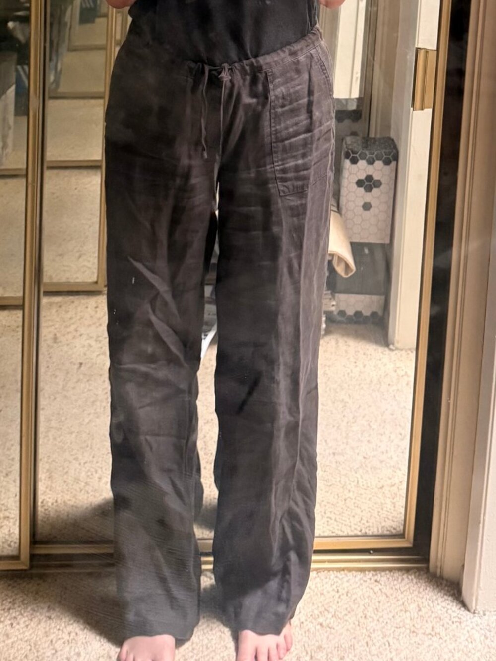 London Jean Brown Linen Drawstring Pants Size 6